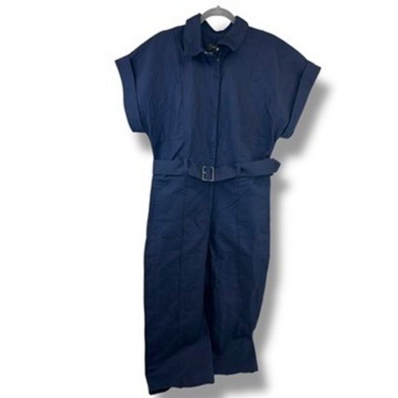 Banana Republic Navy Blue Short Sleeve Utility Jumpsuit Belted Wide Leg Size L